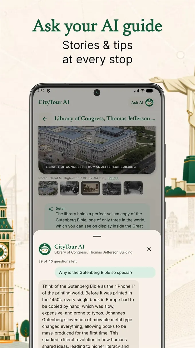 CityTour AI AI guide chat at a stop